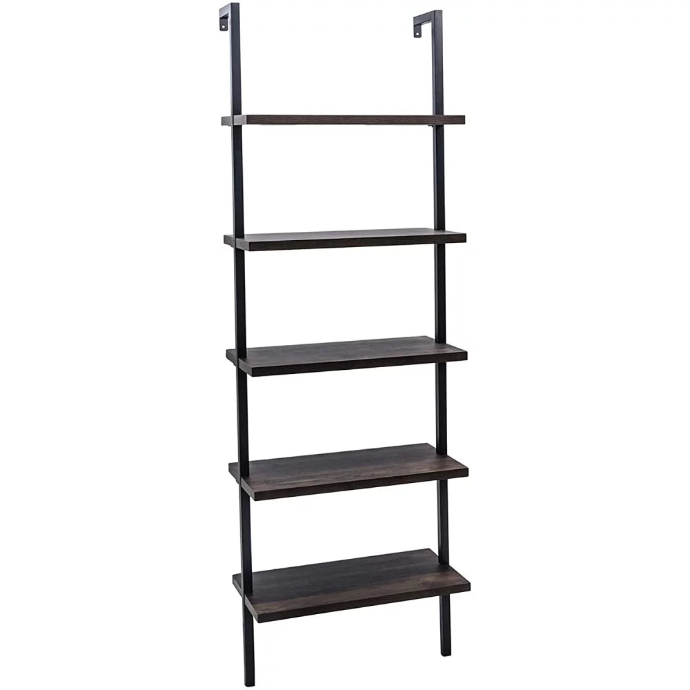 5-Shelf Wood Ladder Bookcase with Metal Frame J80094