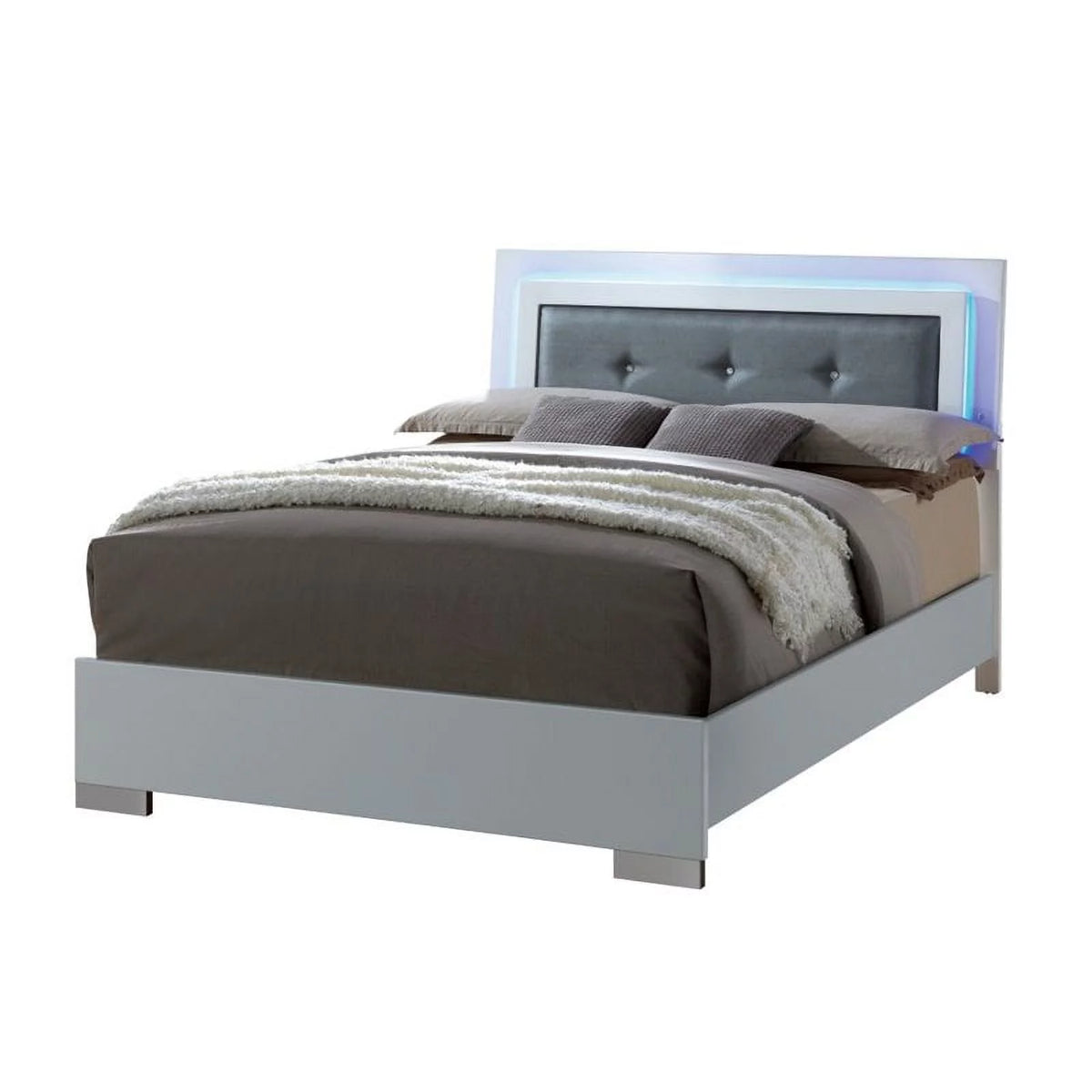 4pc Glossy White Wood Bedroom Set King Nightstand Dresser Mirror Y709890