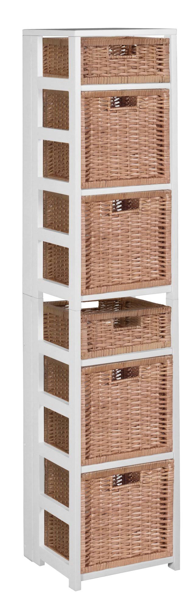 White/Natural Square Folding Bookcase with Wicker Storage Baskets H865