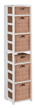 White/Natural Square Folding Bookcase with Wicker Storage Baskets H865