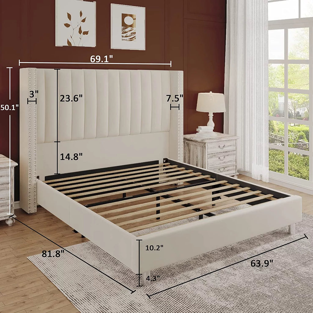 Queen Upholstered Wingback Bed Frame T287658