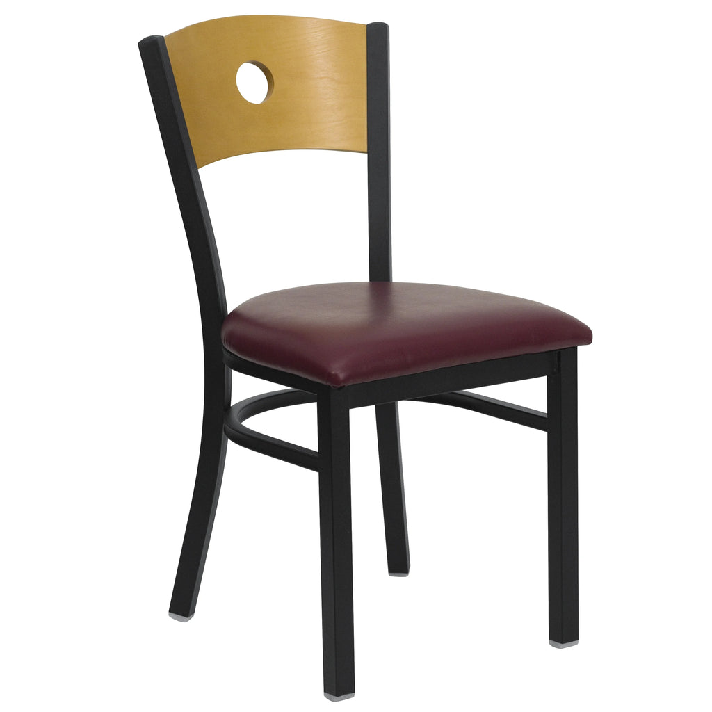 Black Circle Back Metal Restaurant Chair with Burgundy Vinyl Seat Q875080