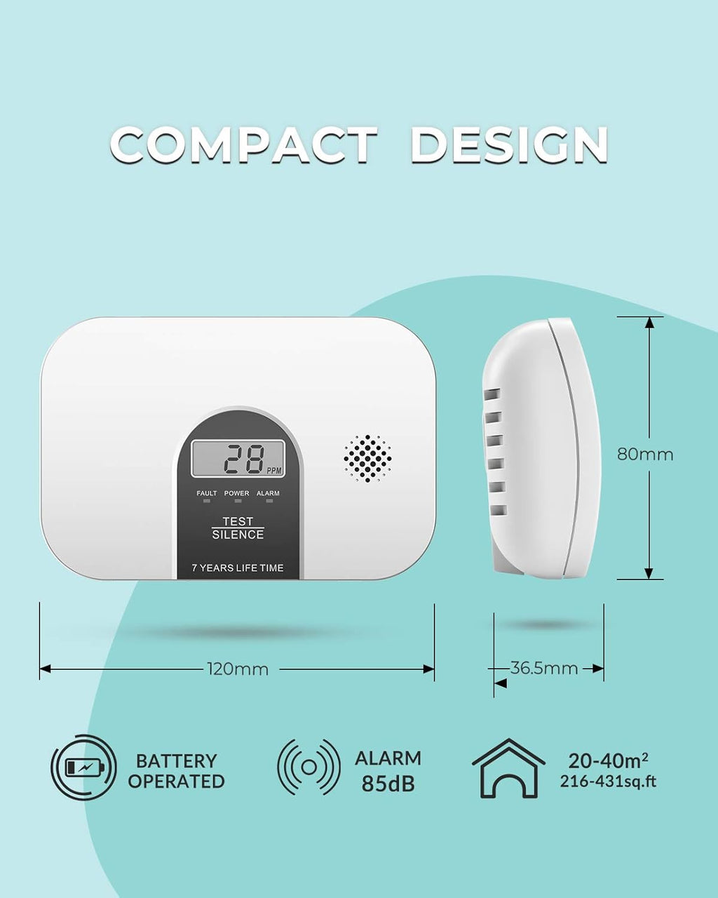 Carbon Monoxide Alarm Detector with LCD Digital Display, 4 Packs W6913