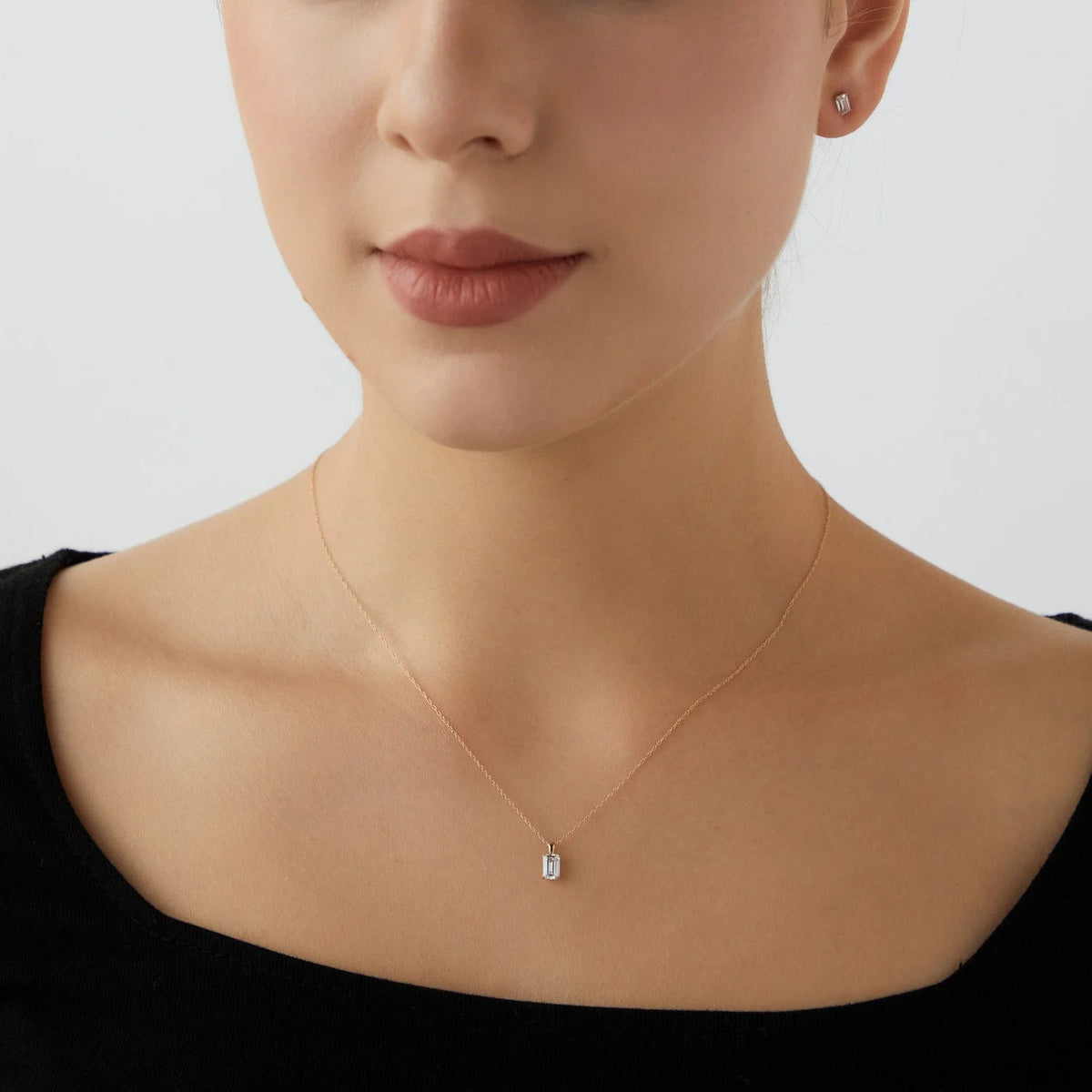 10K Yellow Gold Emerald Cut Solitaire Necklace W3391