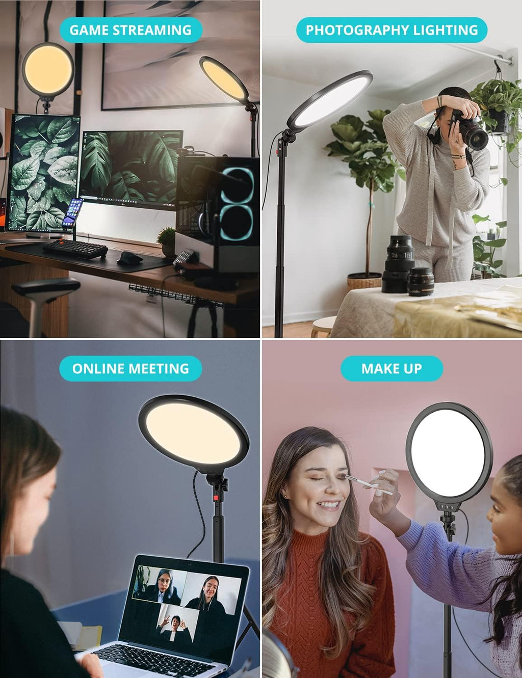 10" LED Video Light with Adjustable Tripod Stand, 3 Modes 5 Brightness Levels, Pack of 2 N665