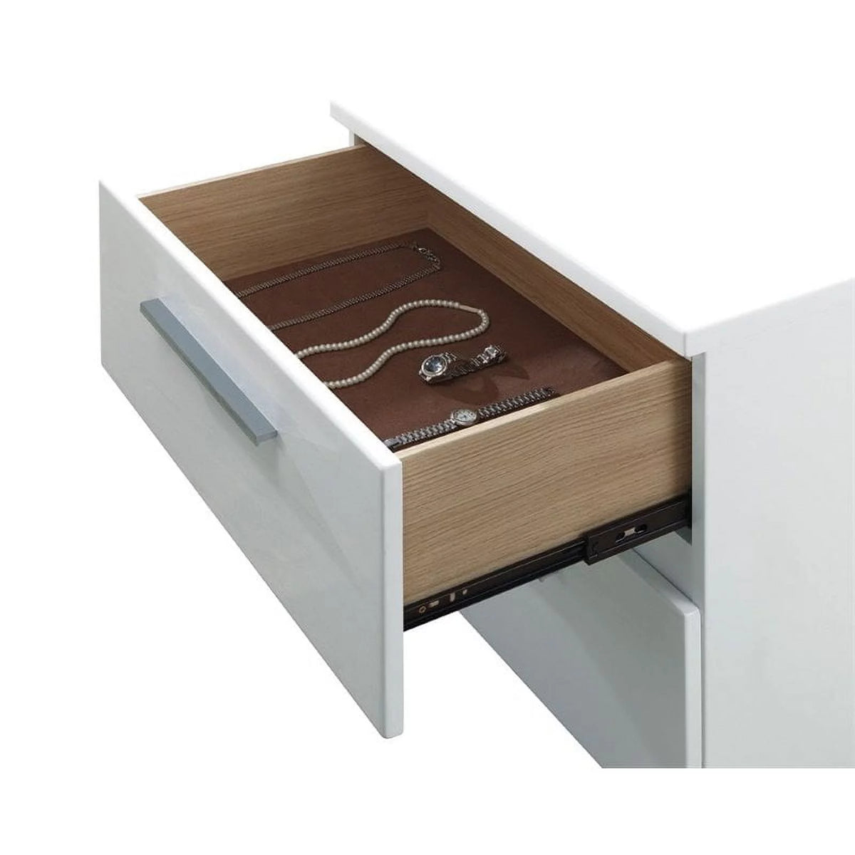 4pc Glossy White Wood Bedroom Set King Nightstand Dresser Mirror Y709890