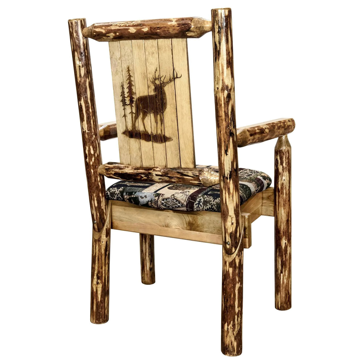 Woodland Upholstery Laser Engraved Elk Design Captain's Chair A4366