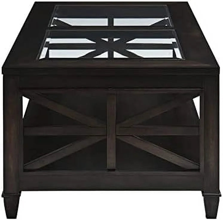 Solid Wood Coffee Table with Tempered Glass Top S67837