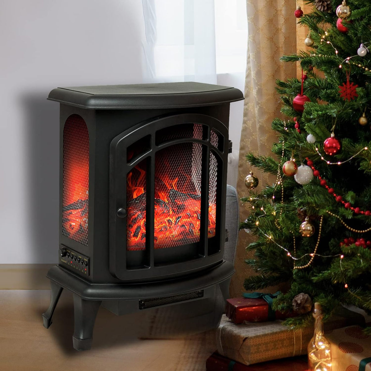 24 inch Portable Electric Wood Stove Fireplace with Flame Effect N976711