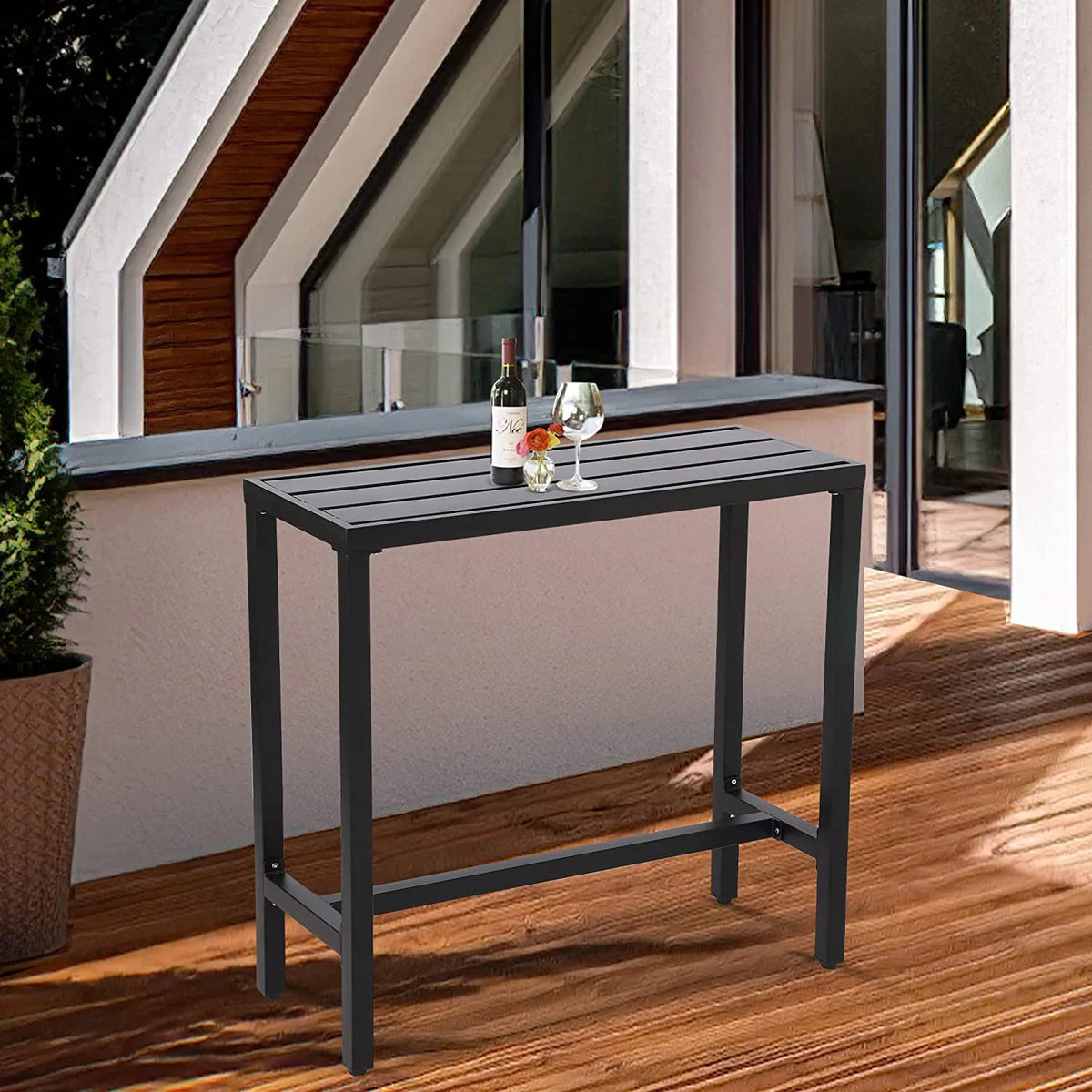 Black 40" Rectangle Outdoor Iron Bar Table I4401