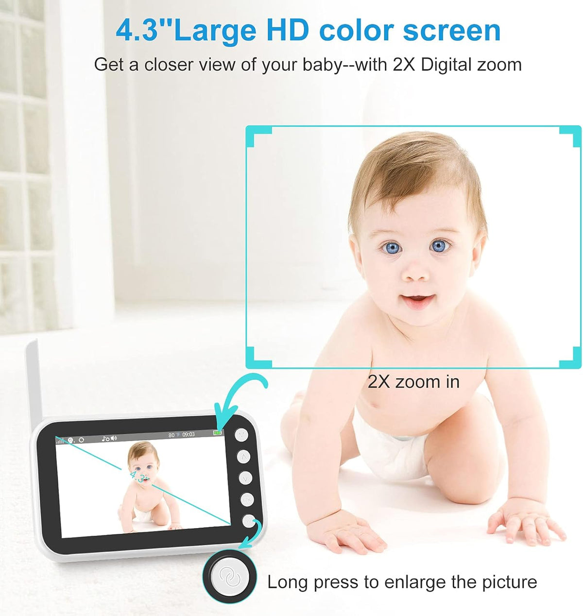 Video Baby Monitor with 4.3 Inch LCD Screen Night Vision Two-Way Talk Z8298