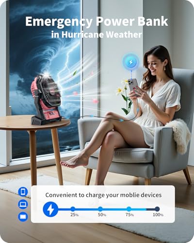 Portable Battery Operated Fan, 20000mAh Rechargeable Camping Fan with LED Lantern Q38883