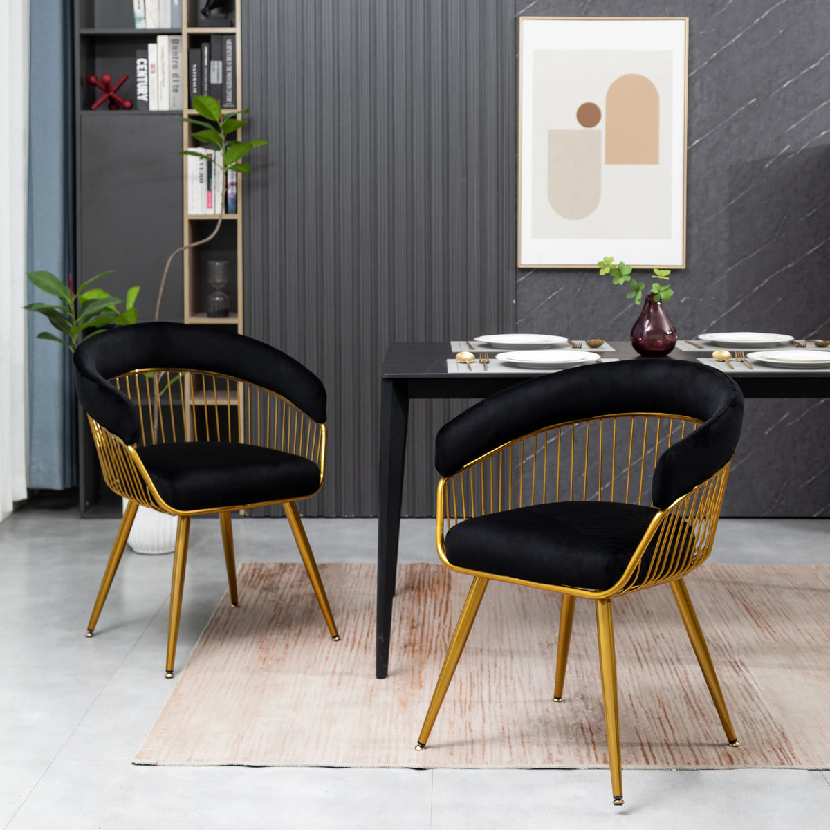Set of 2 Black Velvet Dining Chairs A2590