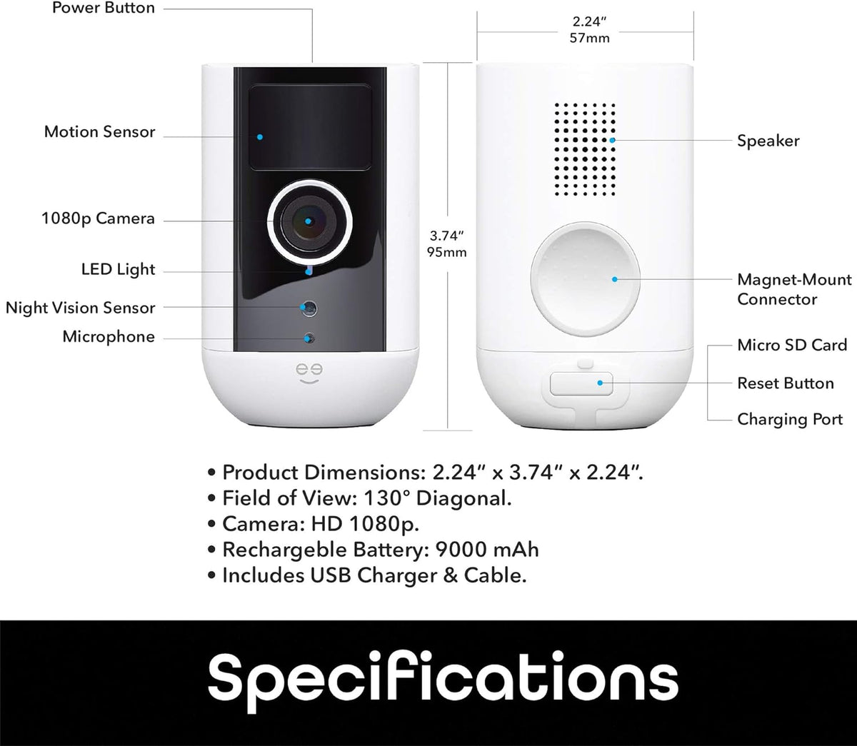 2 Pack 1080P Rechargeable Battery-Powered WiFi Security Camera L6489