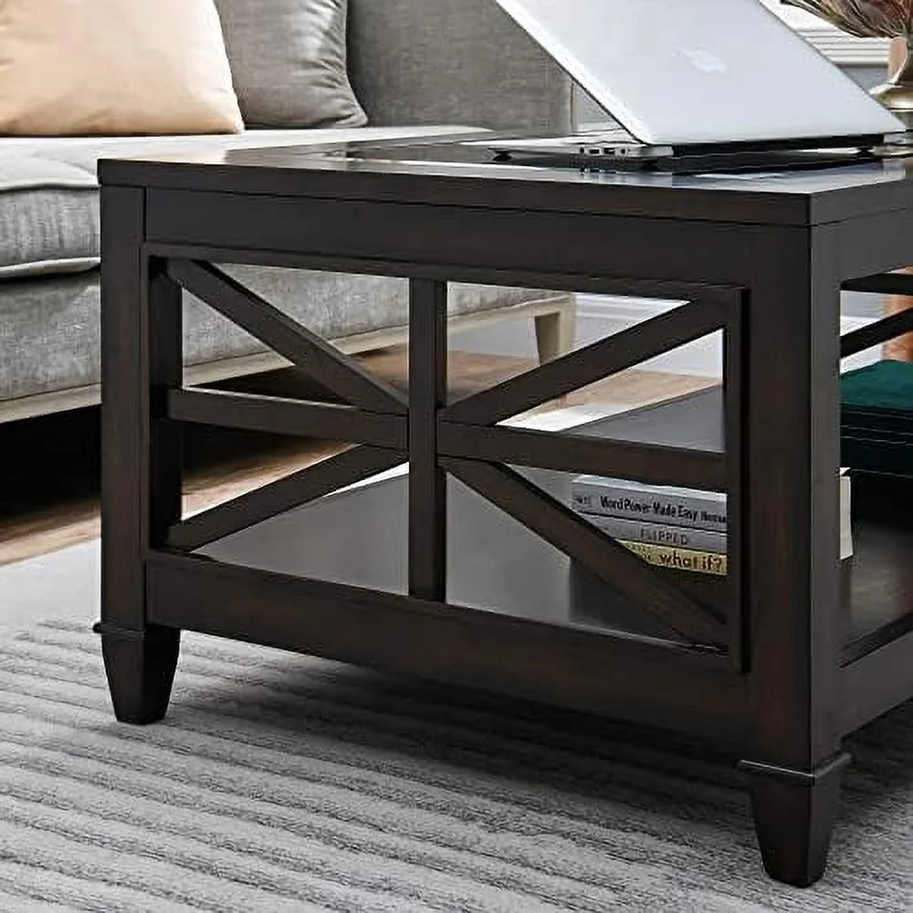 Solid Wood Coffee Table with Tempered Glass Top S67837