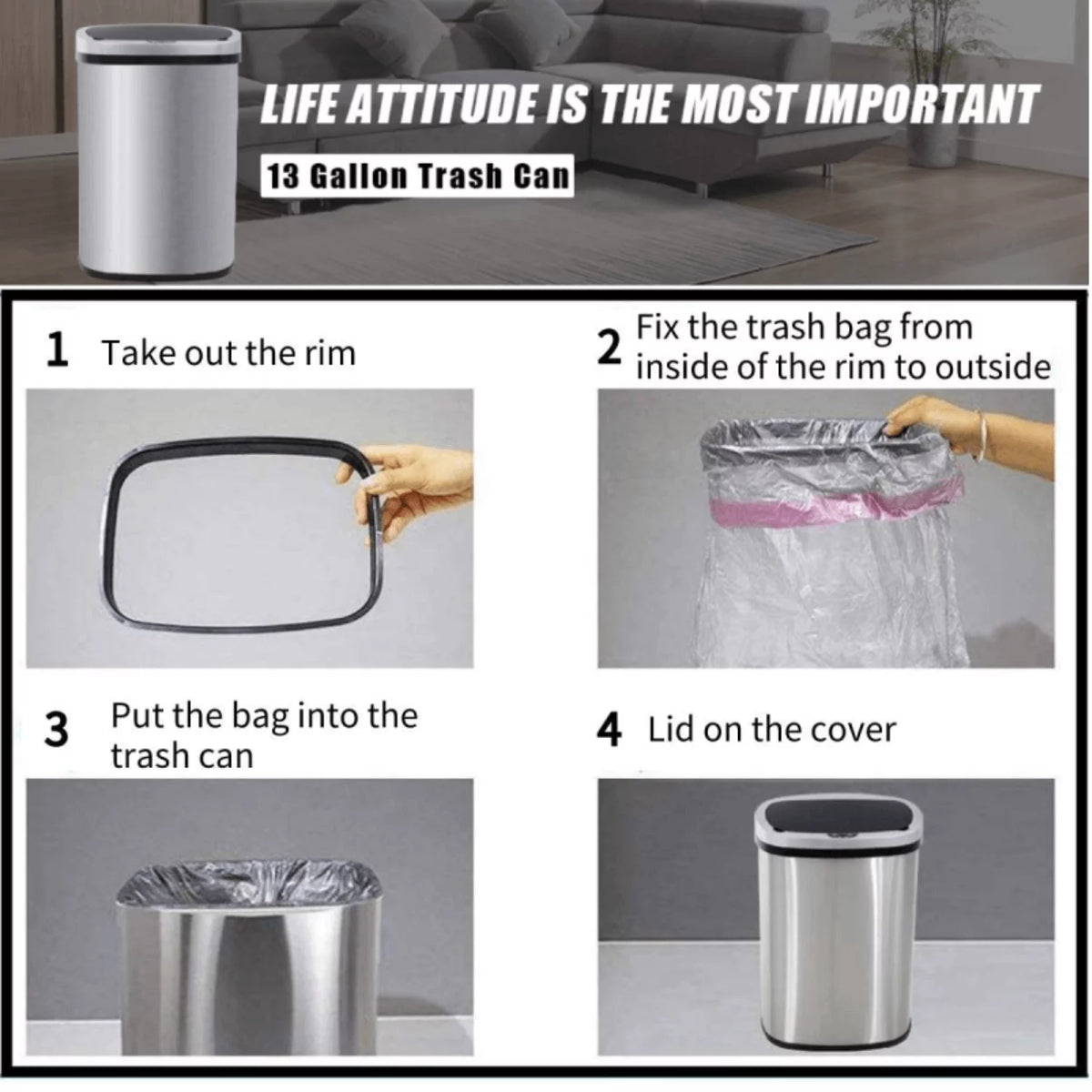 13 Gallon Stainless-Steel Automatic Motion Sensor Trash Can I477909