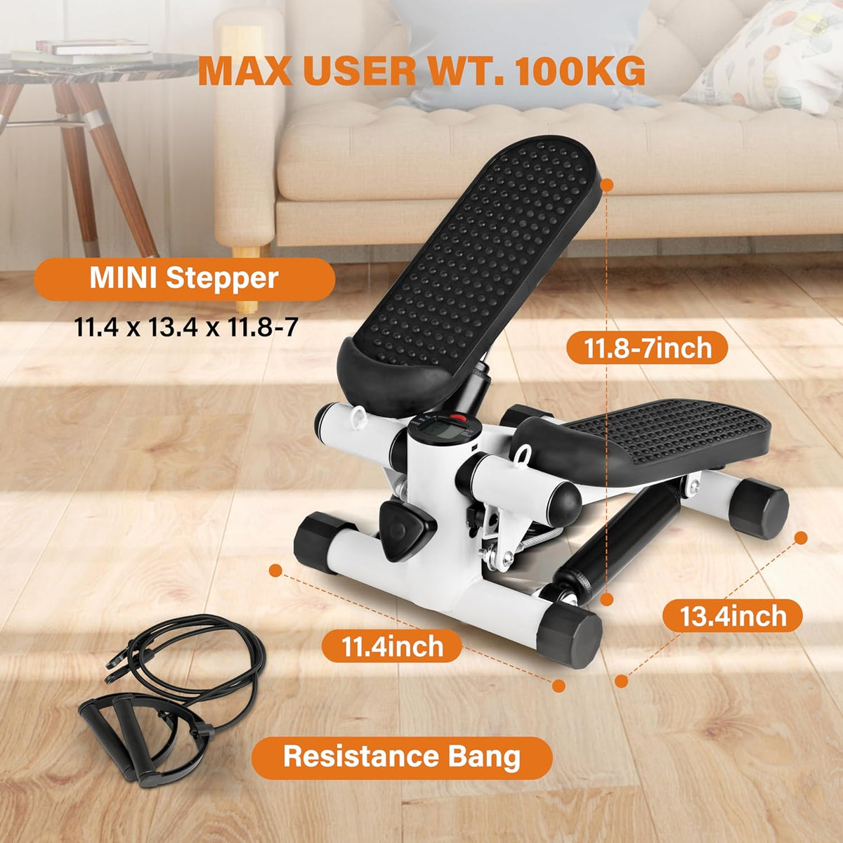 Mini Stepper with Resistance Band, 120KG Load X862
