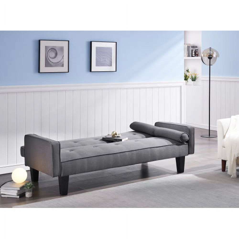 72" Dark Grey Cotton Linen Convertible Sofa Bed with Two Pillows N386