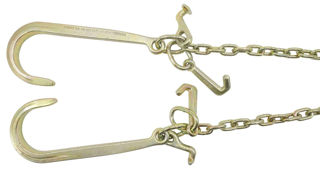 5/16" G70 V-Chain Bridle with 15" Large J Hooks, T-Hook & J-Hook with Grab Hooks 2' Legs Pack of 2 H275834