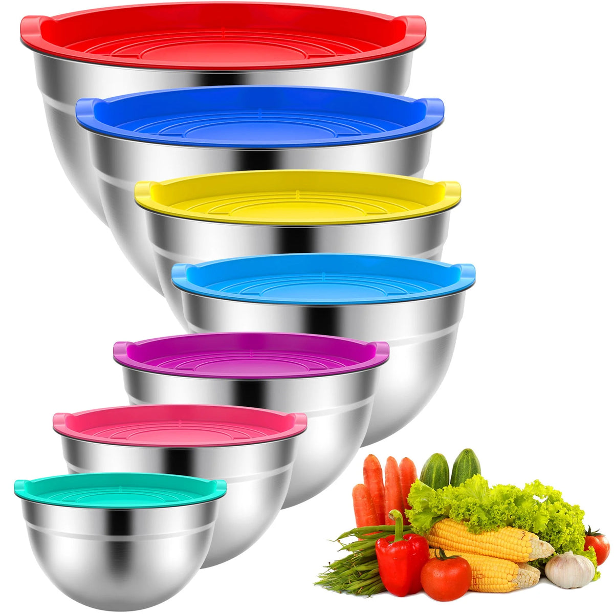 Stainless Steel Mixing Bowls Set with Lids 7 Pc Z406035