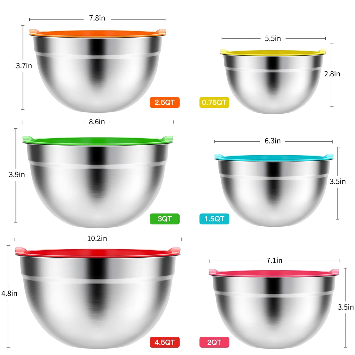 Stainless Steel Mixing Bowls Set with Lids 7 Pc Z406035