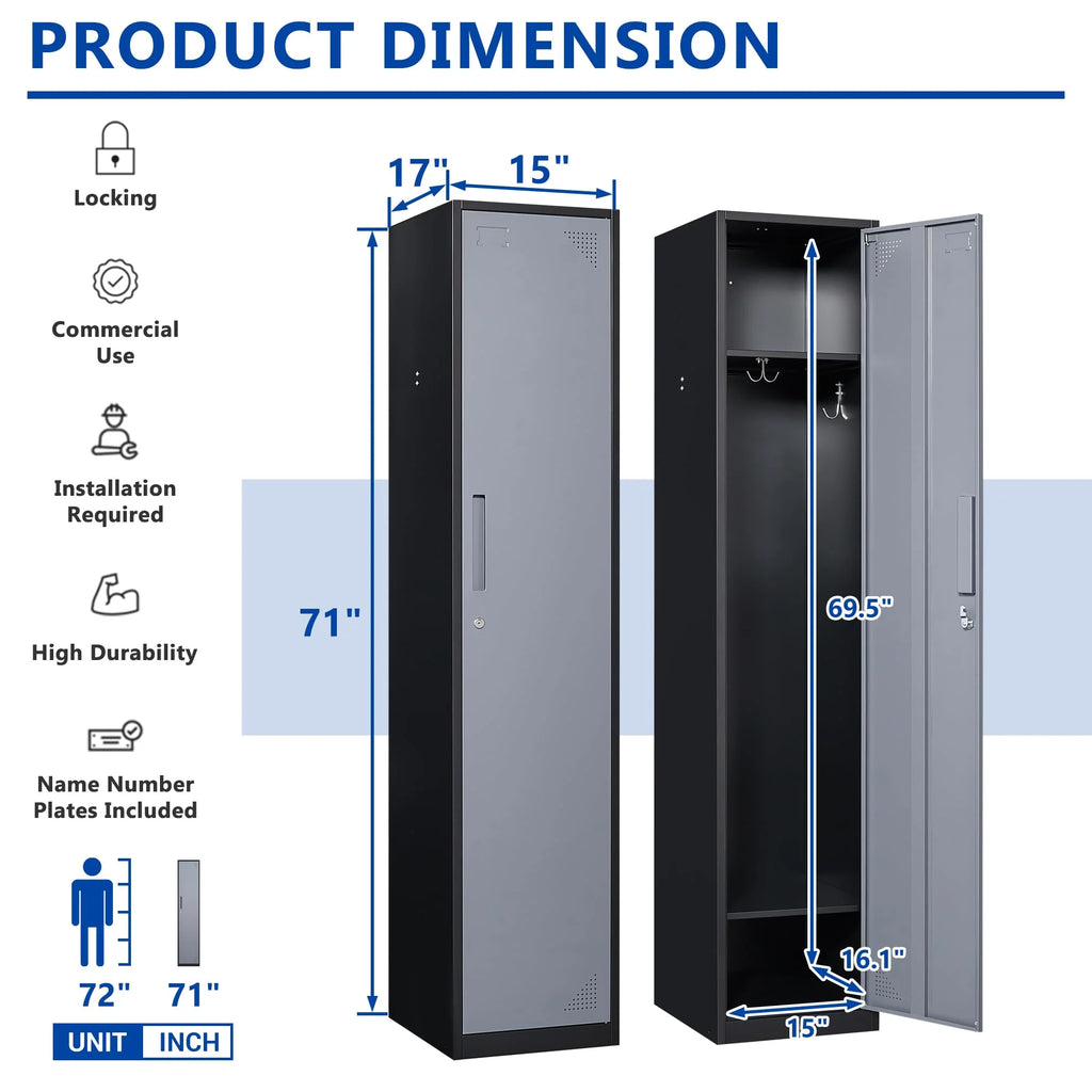 71" Gray Steel Storage Cabinet with Door K992
