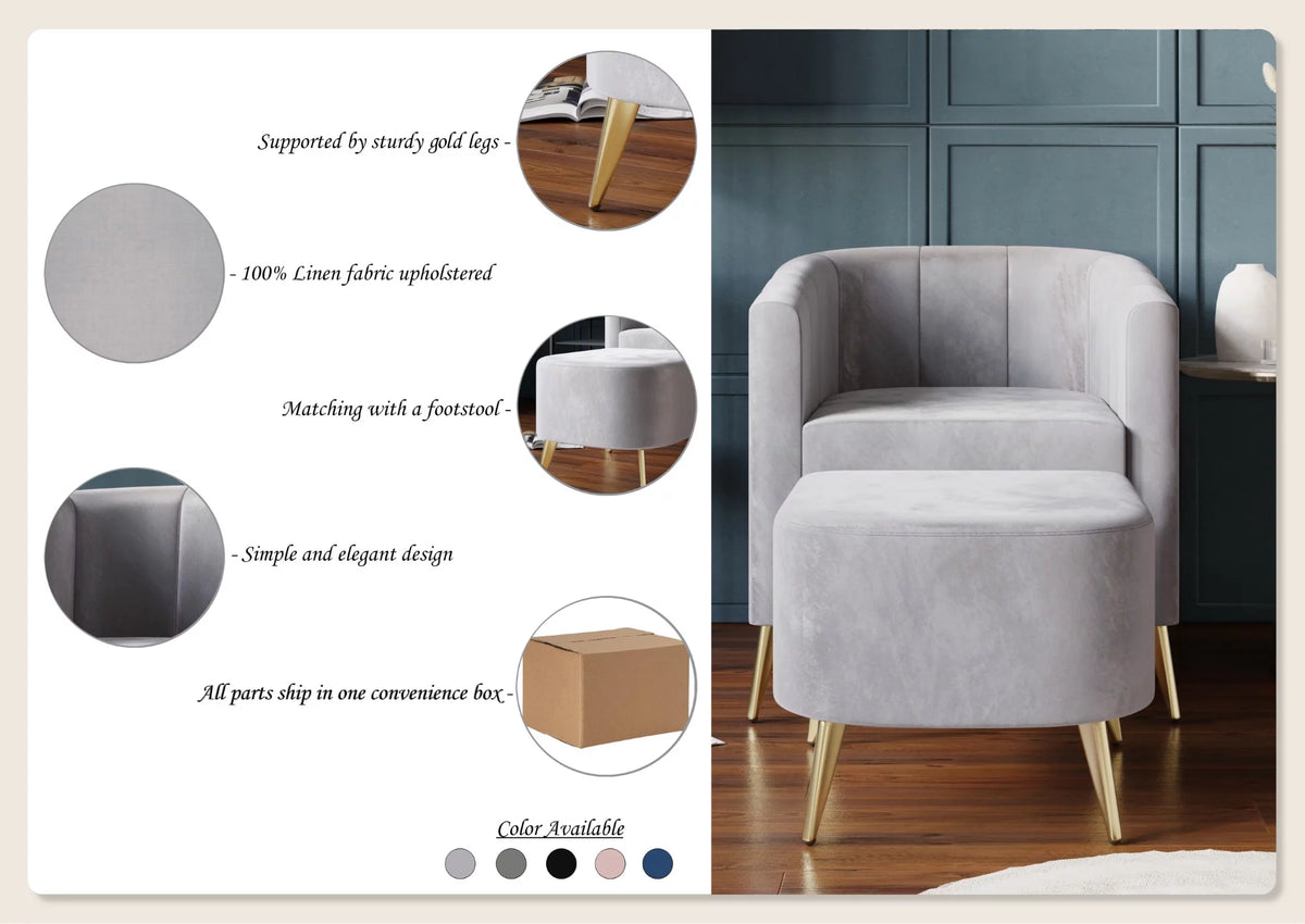 Black Velvet Upholstered Accent Chair with Stool K309