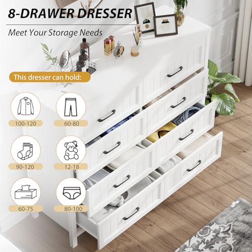 White & Brown 8 Drawer Wood Dresser F119