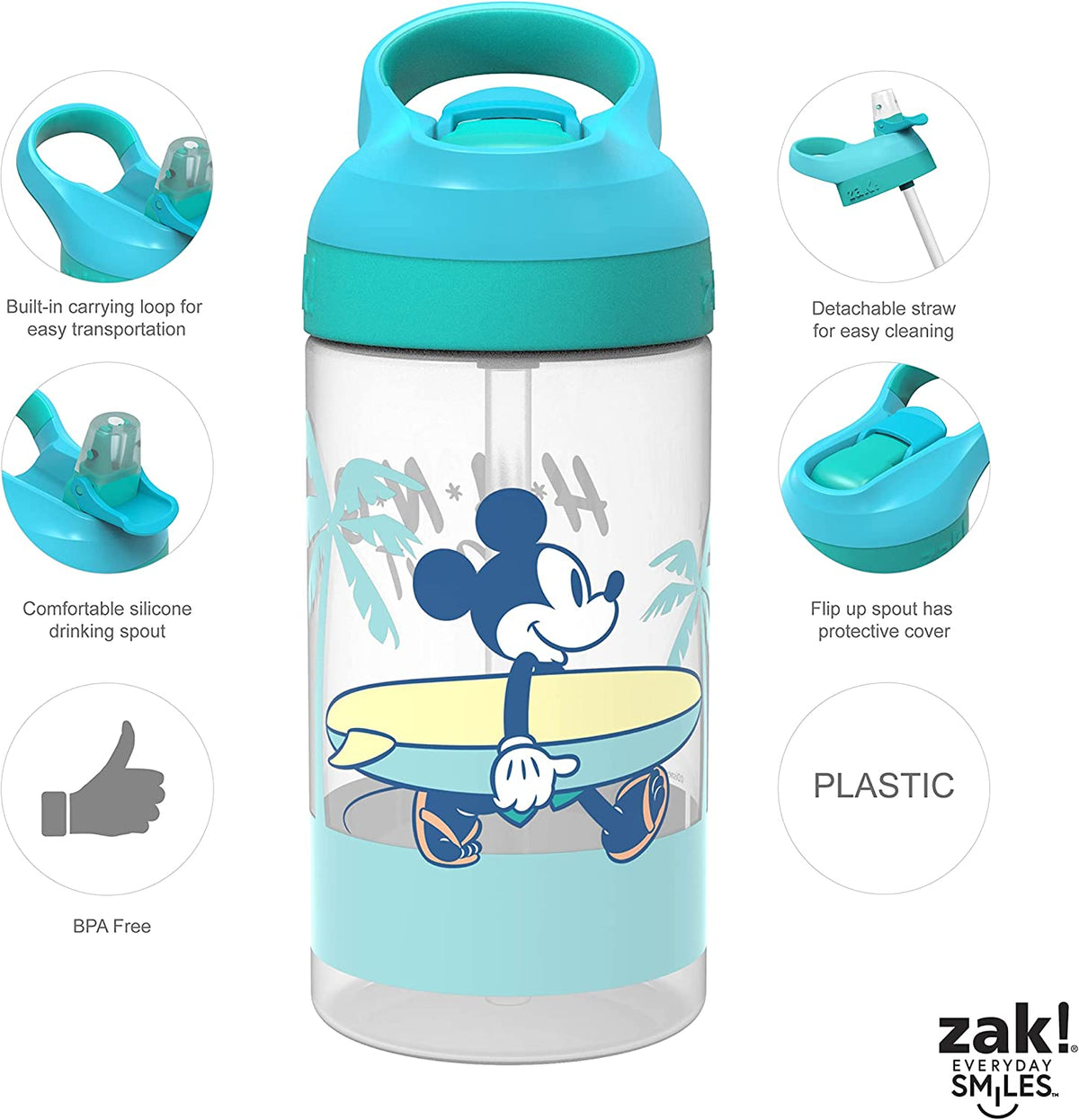 16oz 2 Pieces BPA-Free Plastic Kids Water Bottle with Straw E77850