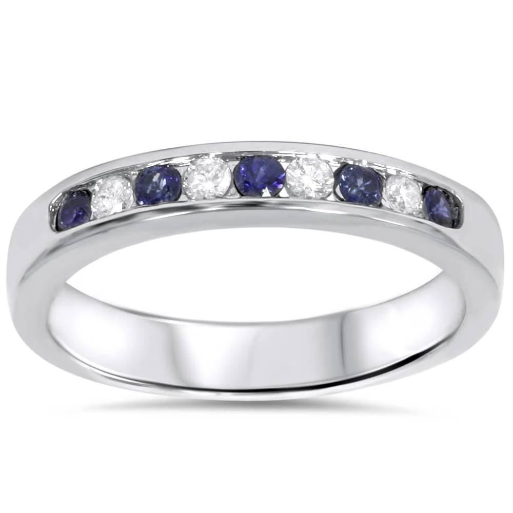 14K White Gold Sapphire Diamond Wedding Ring M9350