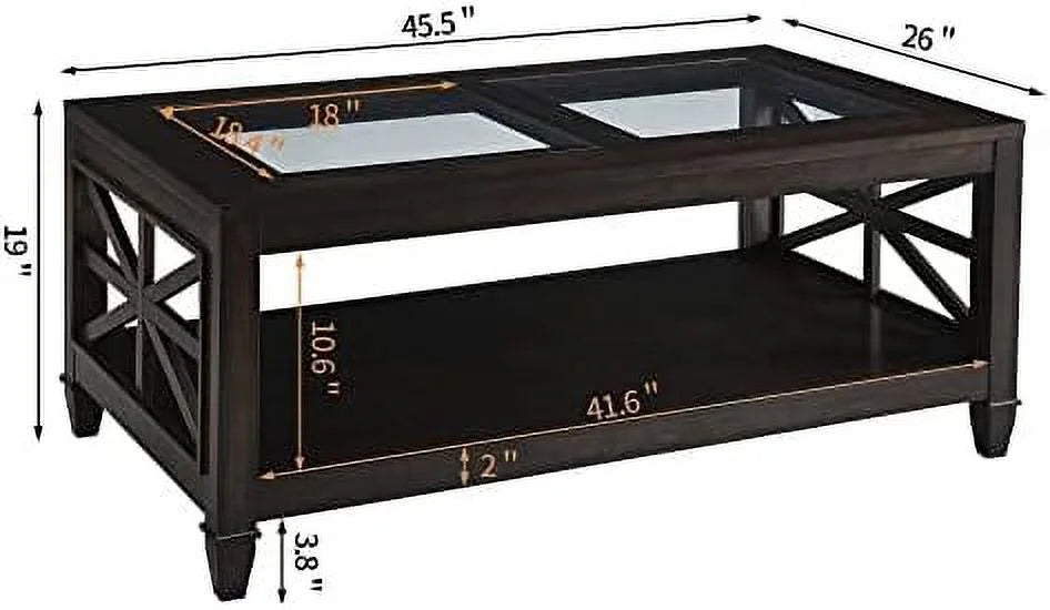 Solid Wood Coffee Table with Tempered Glass Top S67837