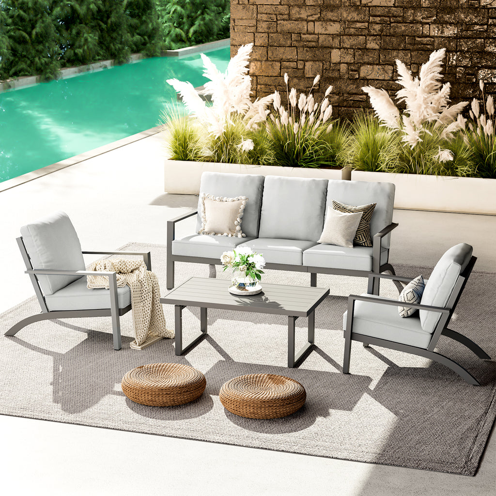 Aluminum Patio Furniture Set with Grey Cushions R514816