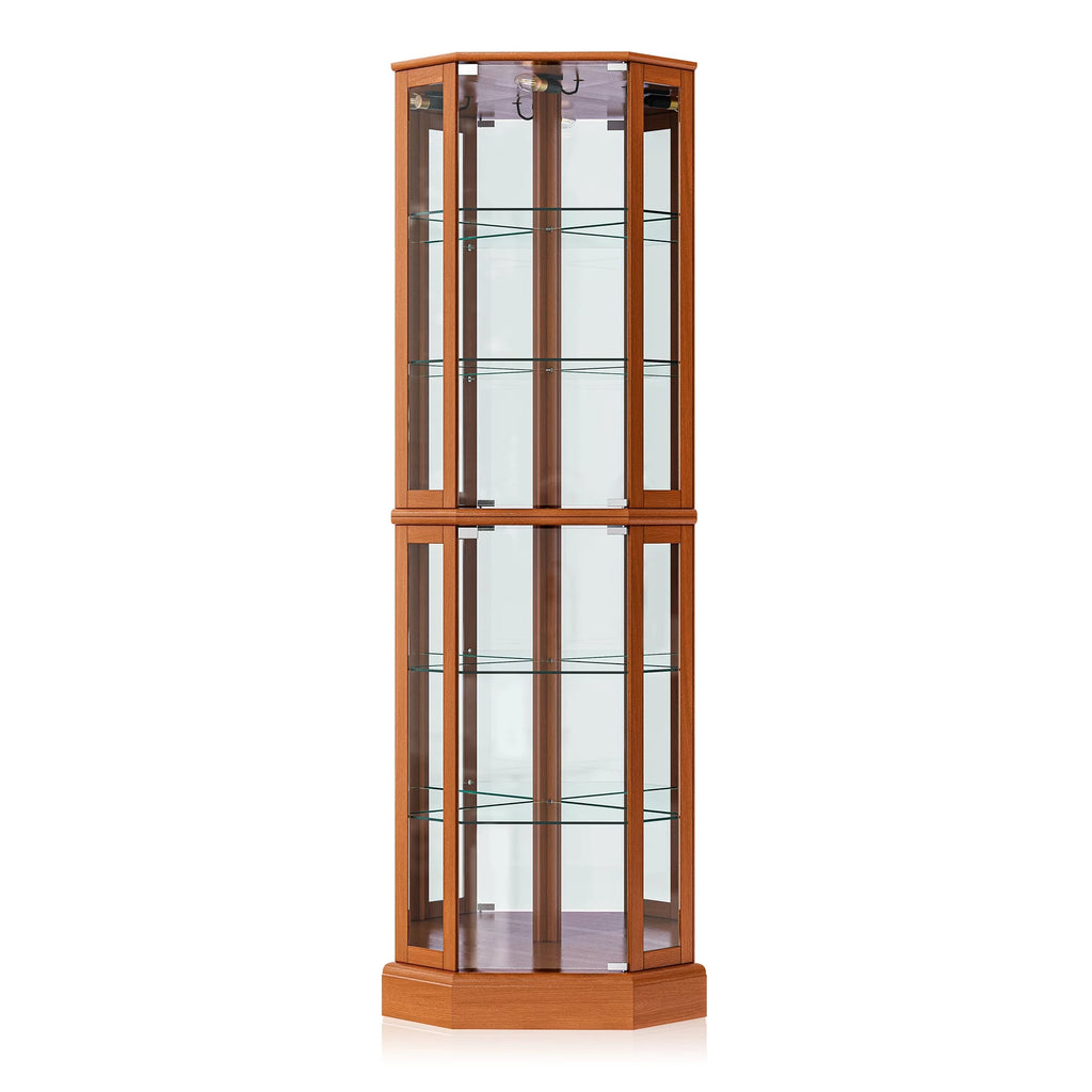 Lighted Corner Curio Cabinet with Tempered Glass Doors and Shelves J645912