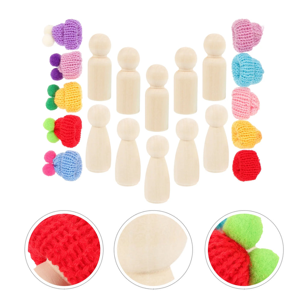 Unfinished Wooden Peg Dolls with Hats C3988