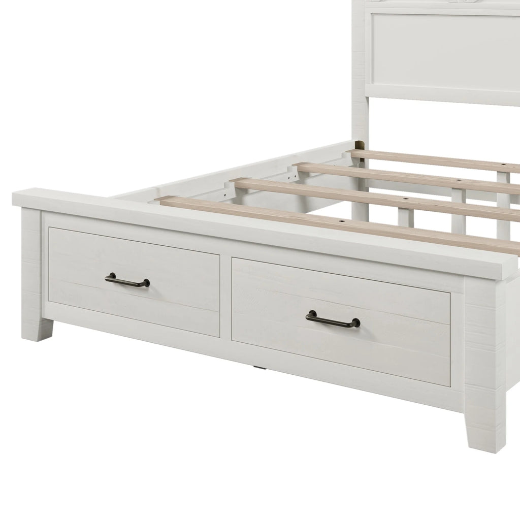 Queen Size White Solid Wood Storage Panel Bed with 2 Drawers B77291