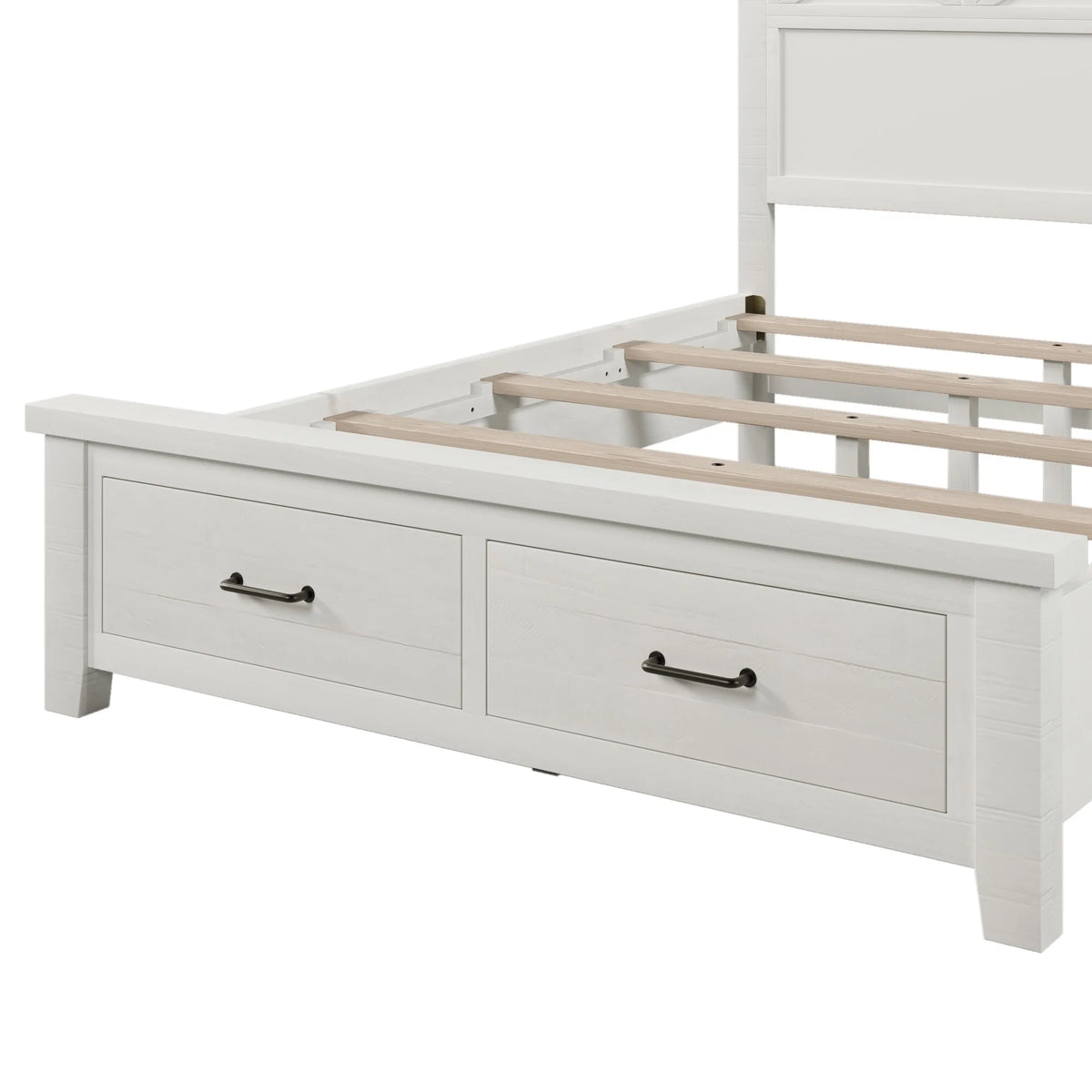 Queen Size White Solid Wood Storage Panel Bed with 2 Drawers B77291