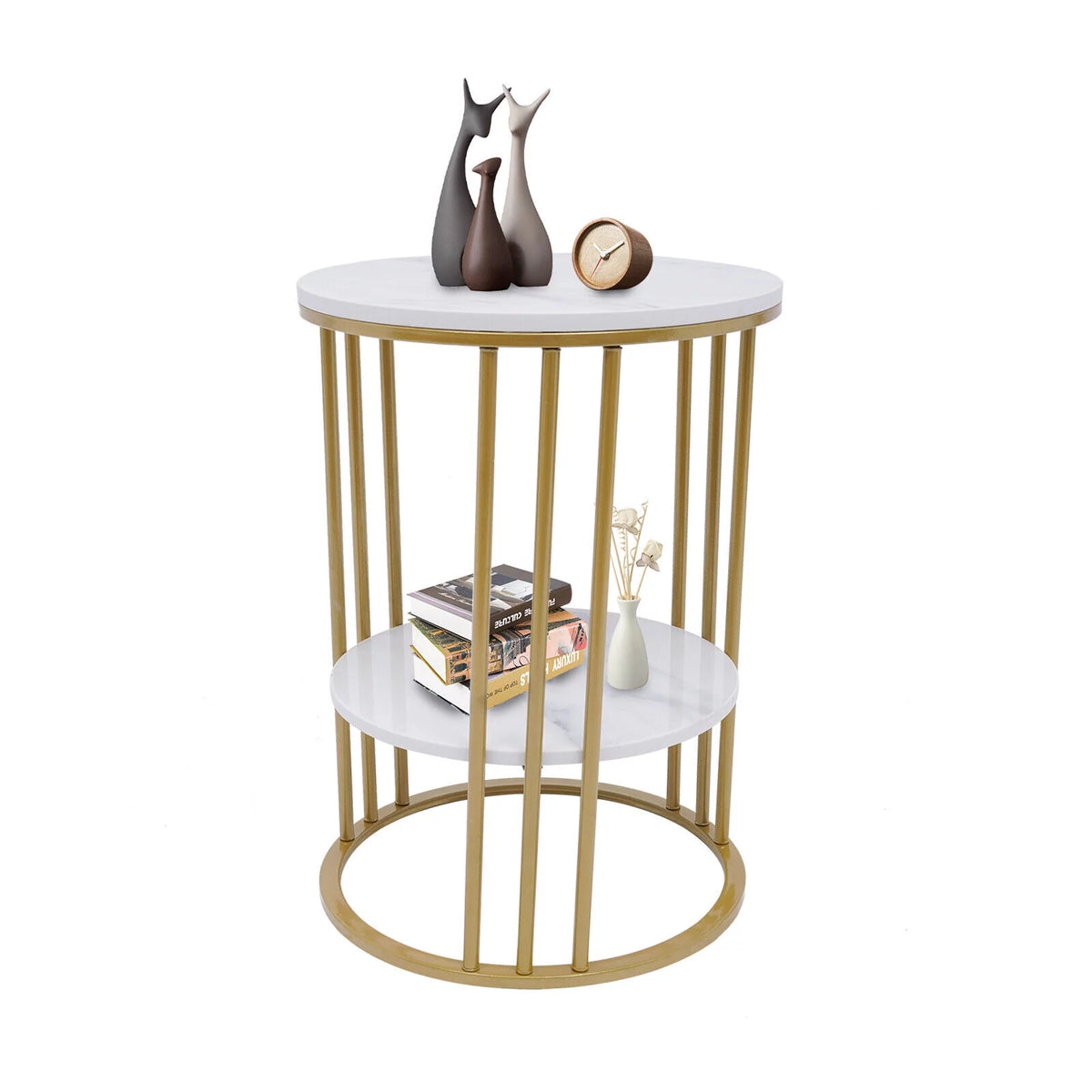 Round Marble 2 Tier Gold Metal Accent Table Y514512