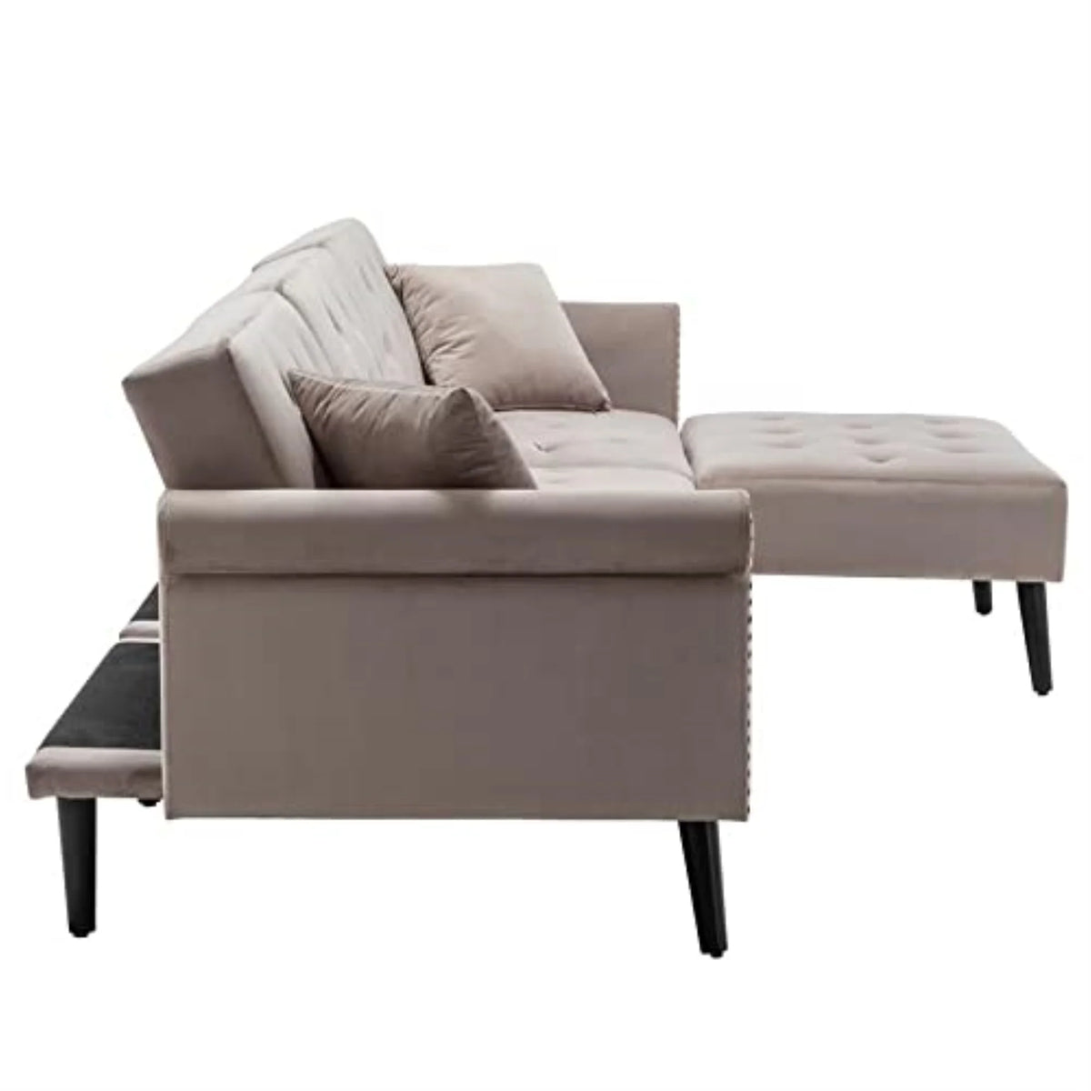 Silver Gray Velvet Sofa Bed with Ottoman and 2 Accent Pillows J504965