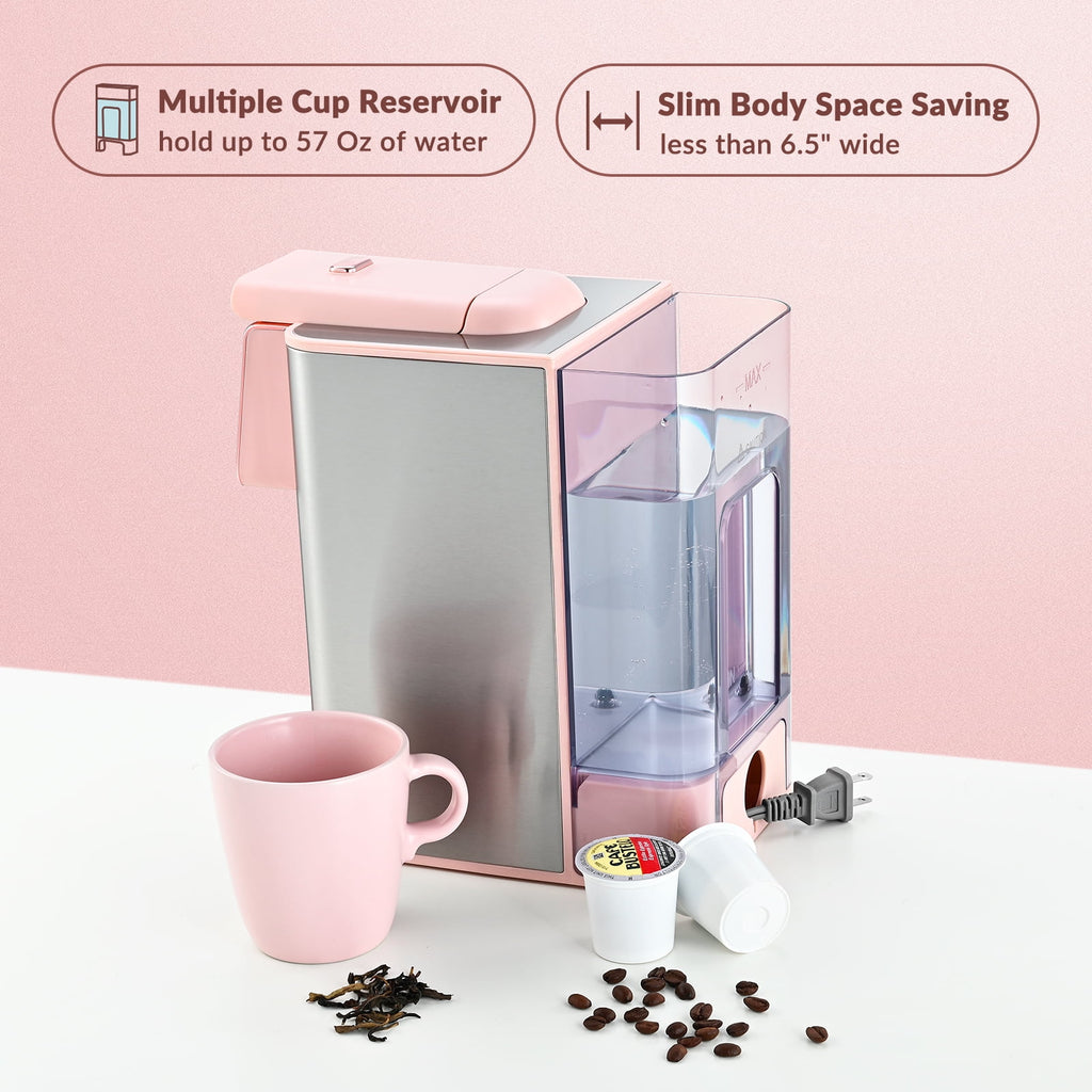 Pink 3-in-1 Single Serve Coffee Machine with Removable 50 Oz Water Reservoir Q196504