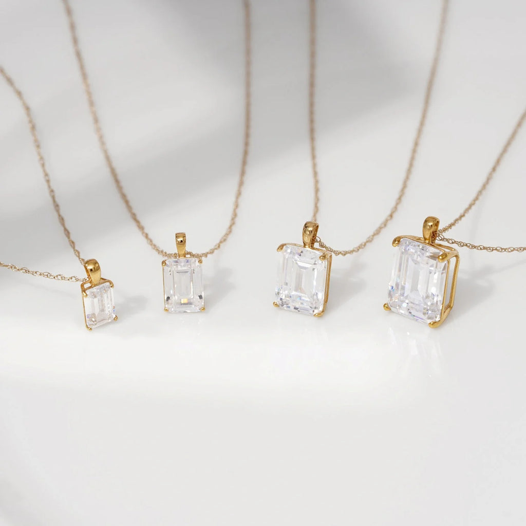 10K Yellow Gold Emerald Cut Solitaire Necklace W3391
