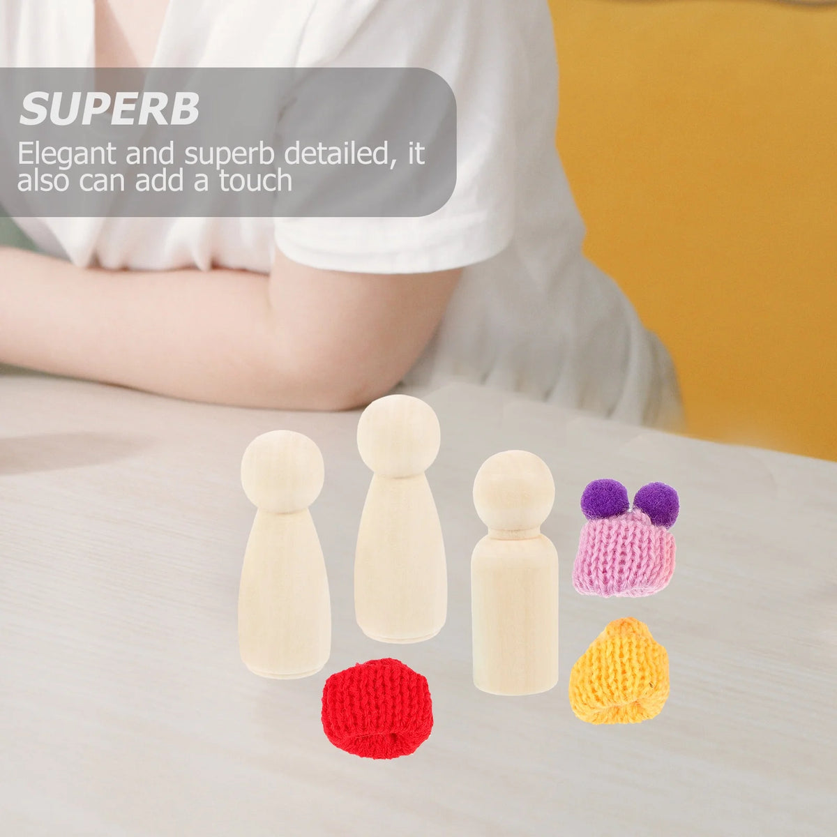 Unfinished Wooden Peg Dolls with Hats C3988