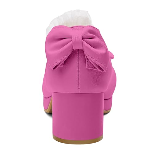 Womens Platform Mary Jane Shoes Ankle Strap Block Mid Thick Heel Pumps with Bow and Lace G260474