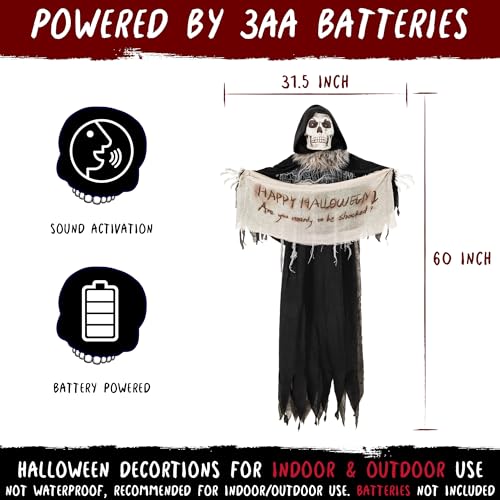 Hanging Animated Witch Decoration with Banner T7620