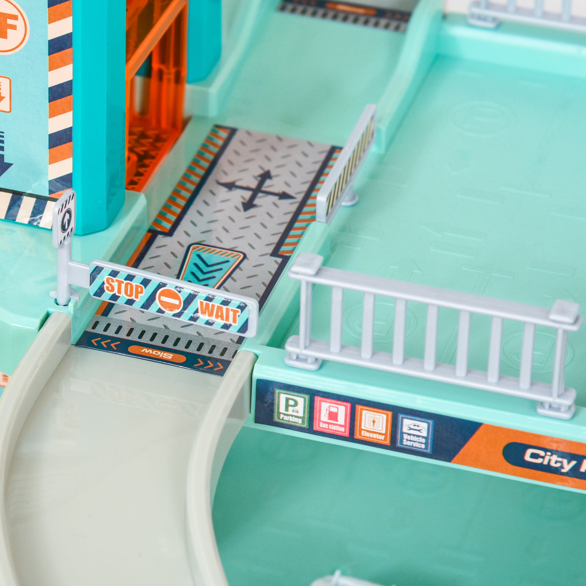 City Garage Playset with 98 Pieces Accessories Set, 6-Level Car Parking Playsets Toy with Manual and Electric Elevators Wash, Gas, Ejector & Car Repair Station S29705