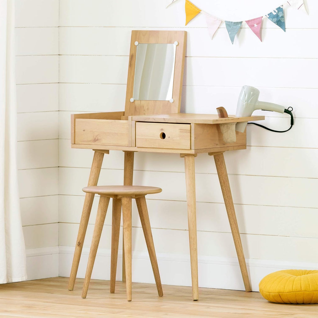 Solid Wood Vanity Table with Stool Set Blue Y49534