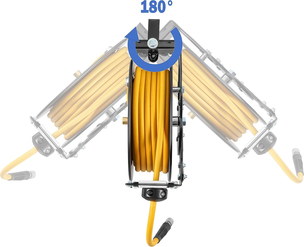 Steel Retractable Air Hose Reel 3/8" Inch x 50' Feet Hybrid Polymer Hose K3474
