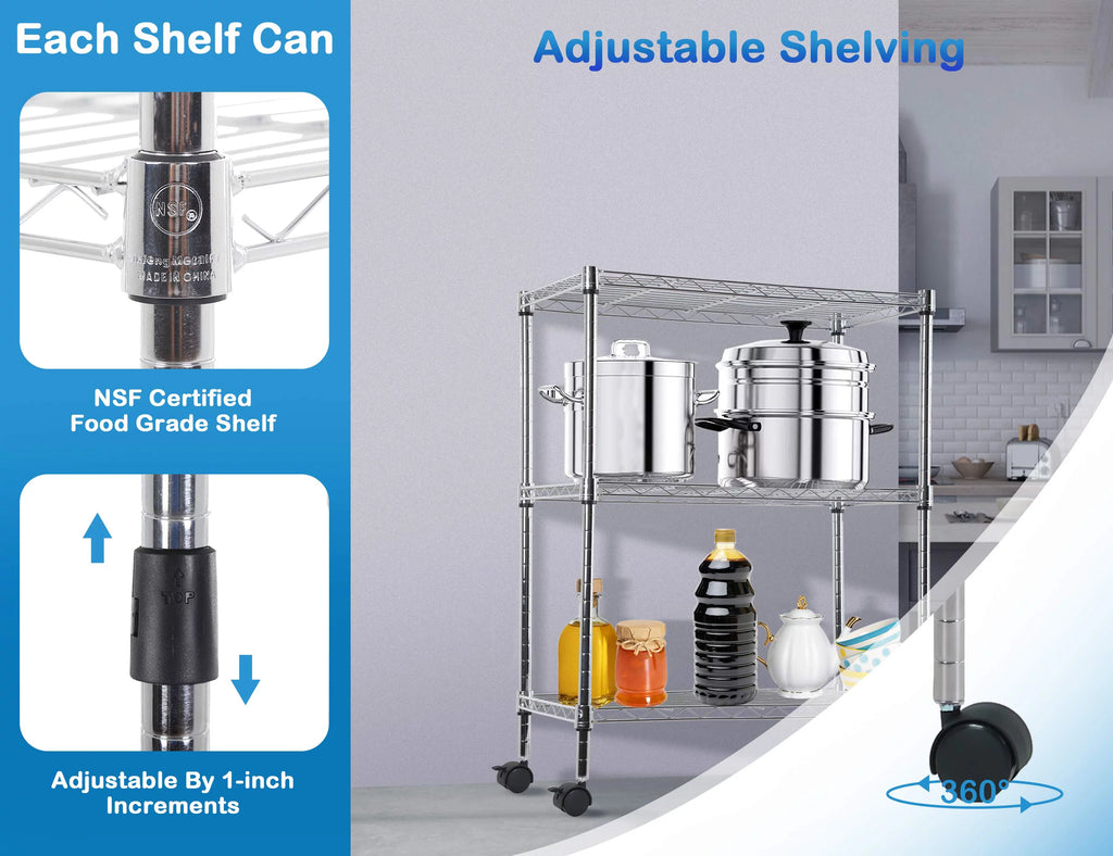 3 Shelf Wire Shelving Unit with Wheels J9024