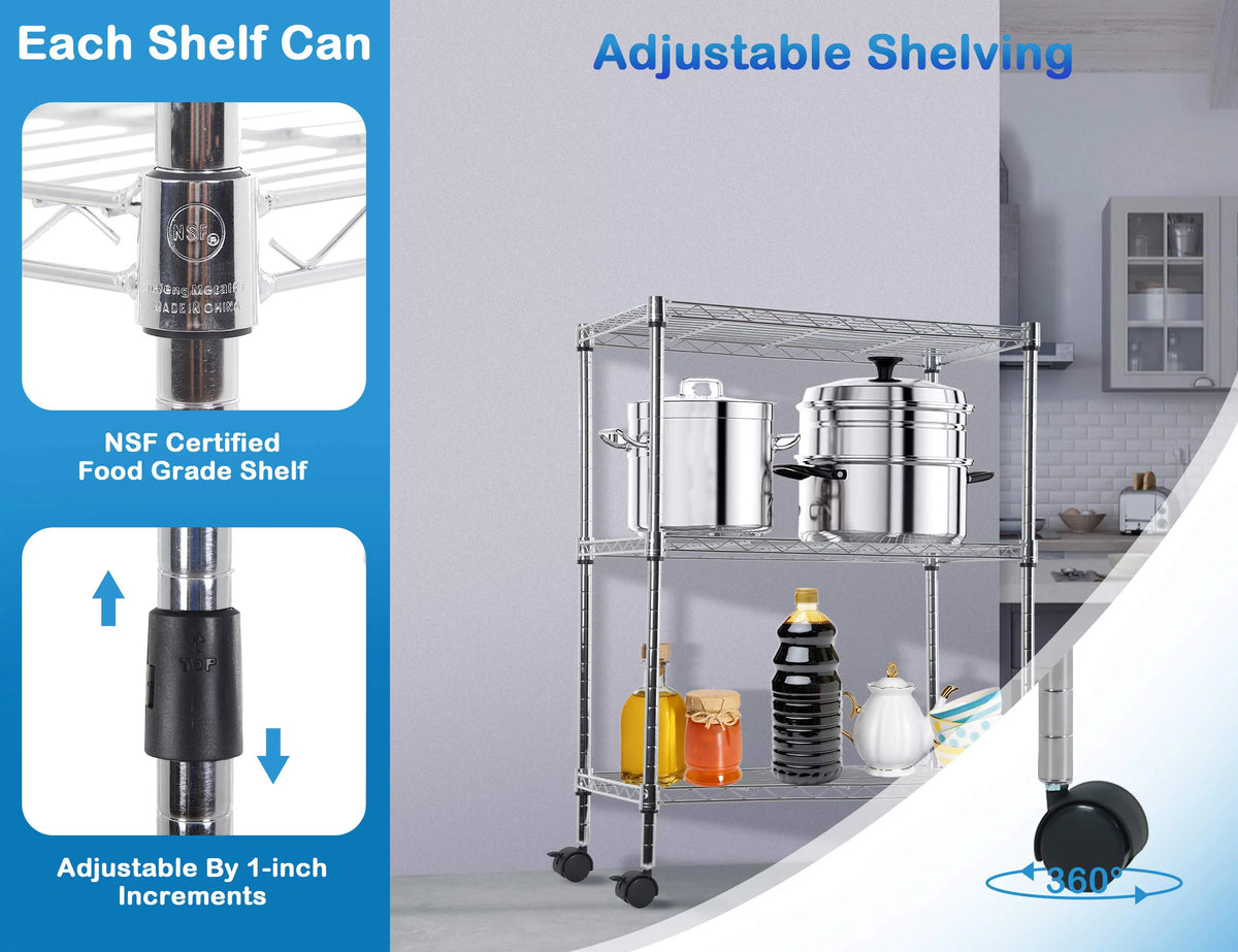 3 Shelf Wire Shelving Unit with Wheels J9024