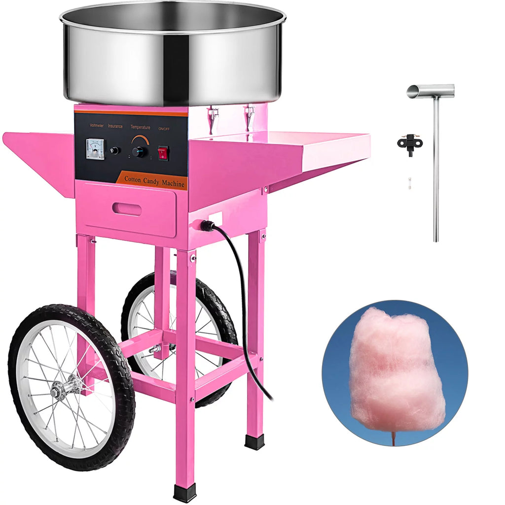 21" Pink Stainless Steel Cotton Candy Machine with Cart E405