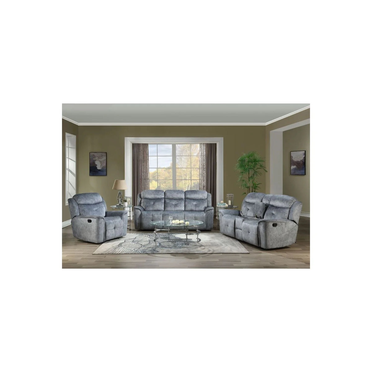 Silver Gray Fabric Reclining Sofa D4145
